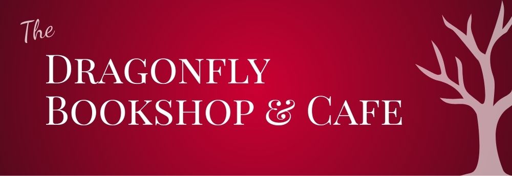 Dragonfly Bookshop and Cafe heading on dark red