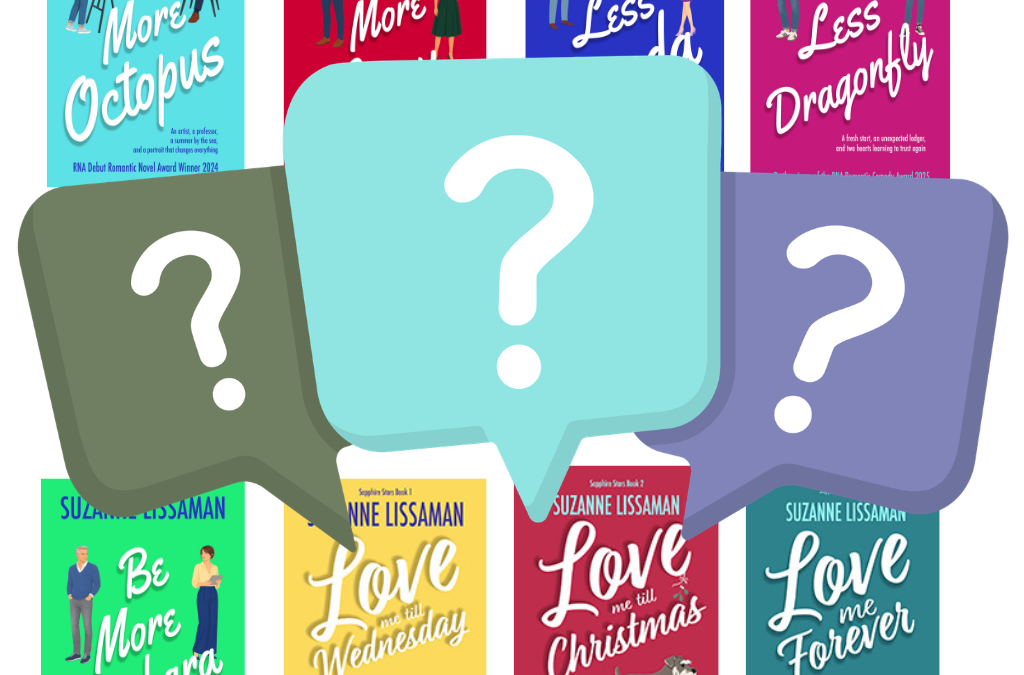 Book Club Questions icon - book covers with 3 question marks in speech bubbles